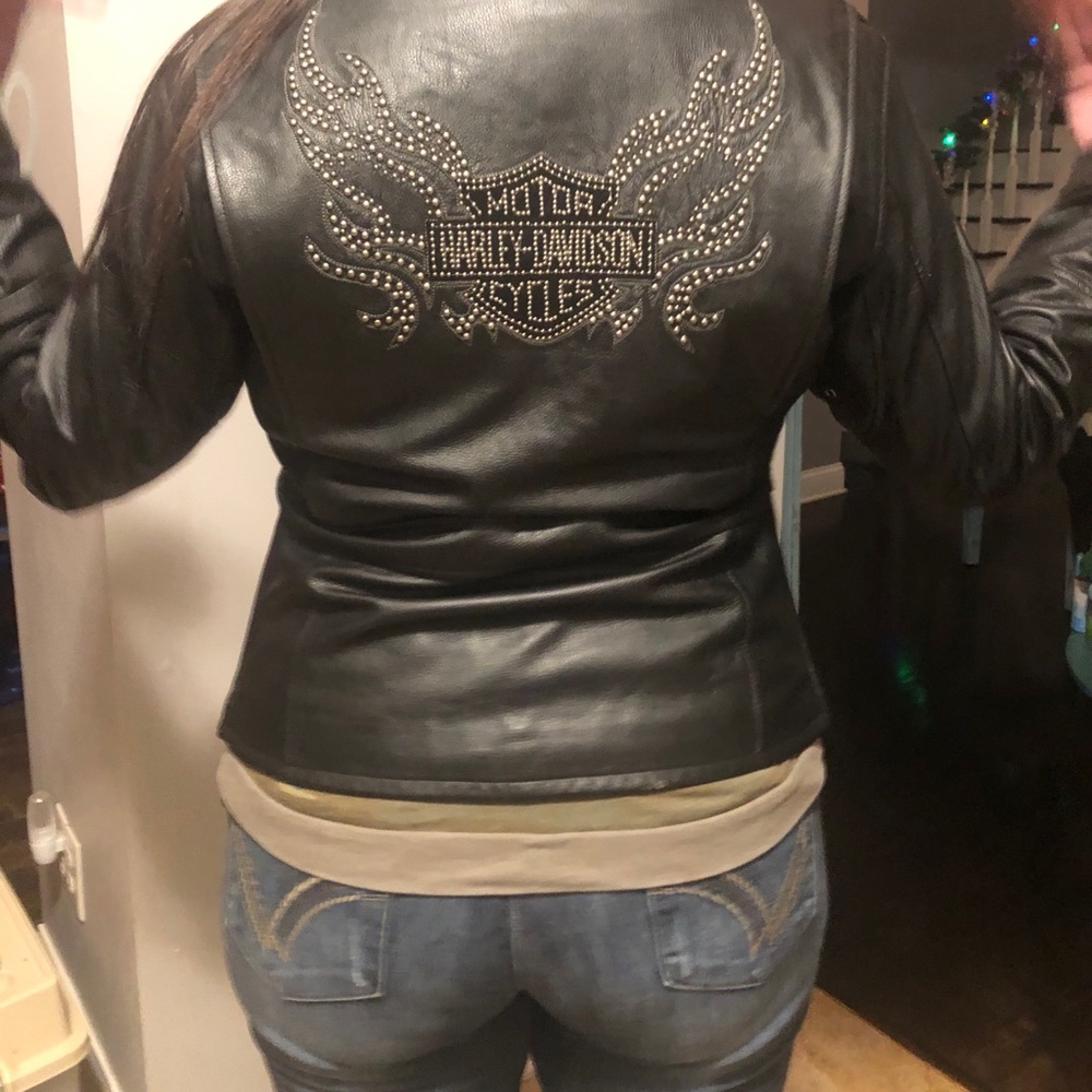 Harley Davidson Black Leather Jacket Ladies Large